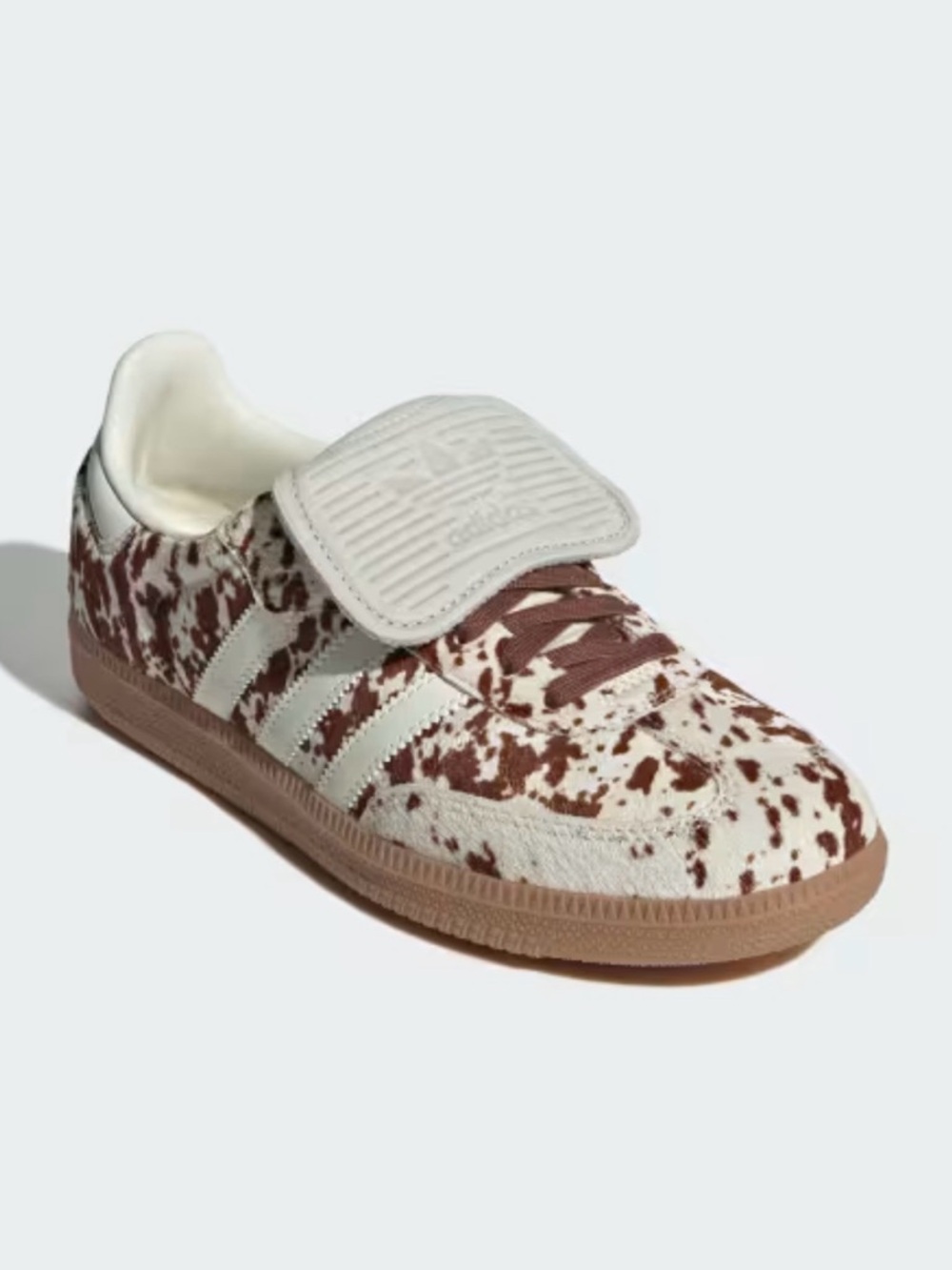 adidas Women's Sneaker in White and Brown Cow Print